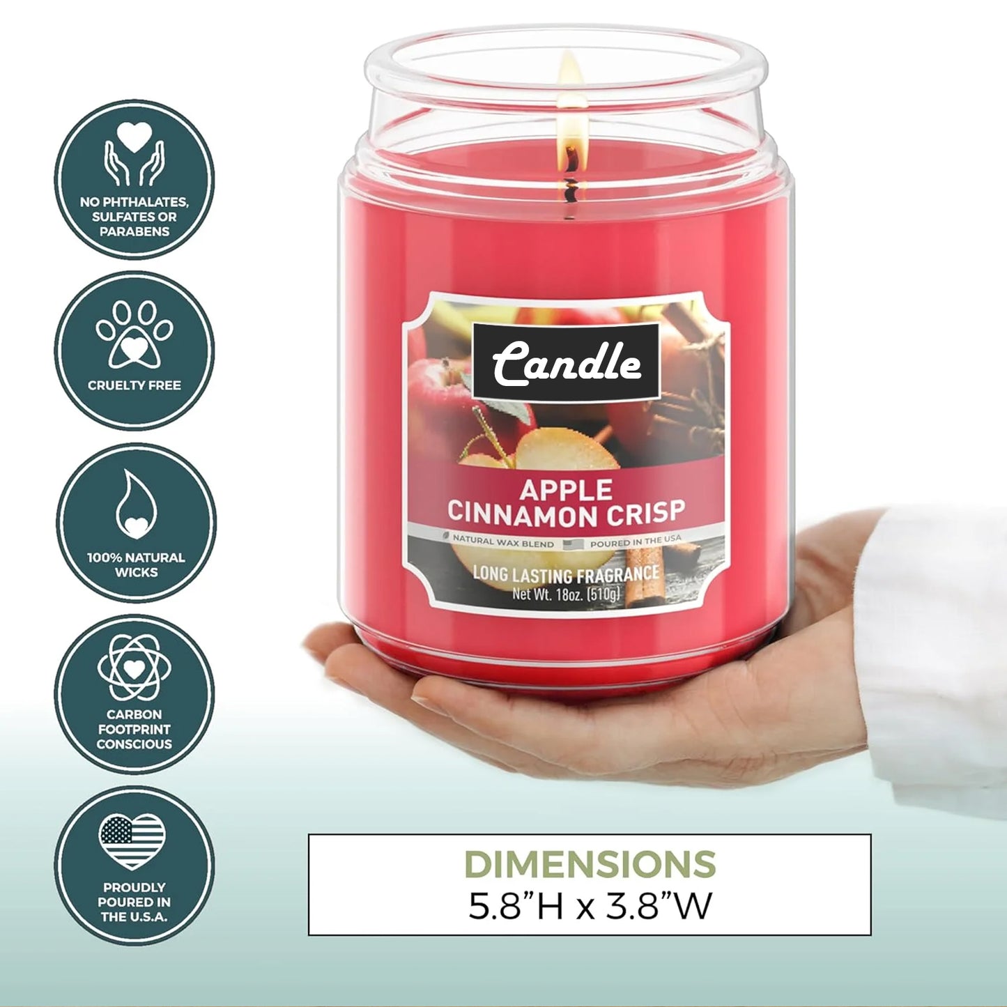 Apple Cinnamon Crisp Candle – 18 oz, Single Wick, 110-Hour Burn, Red, Boxed