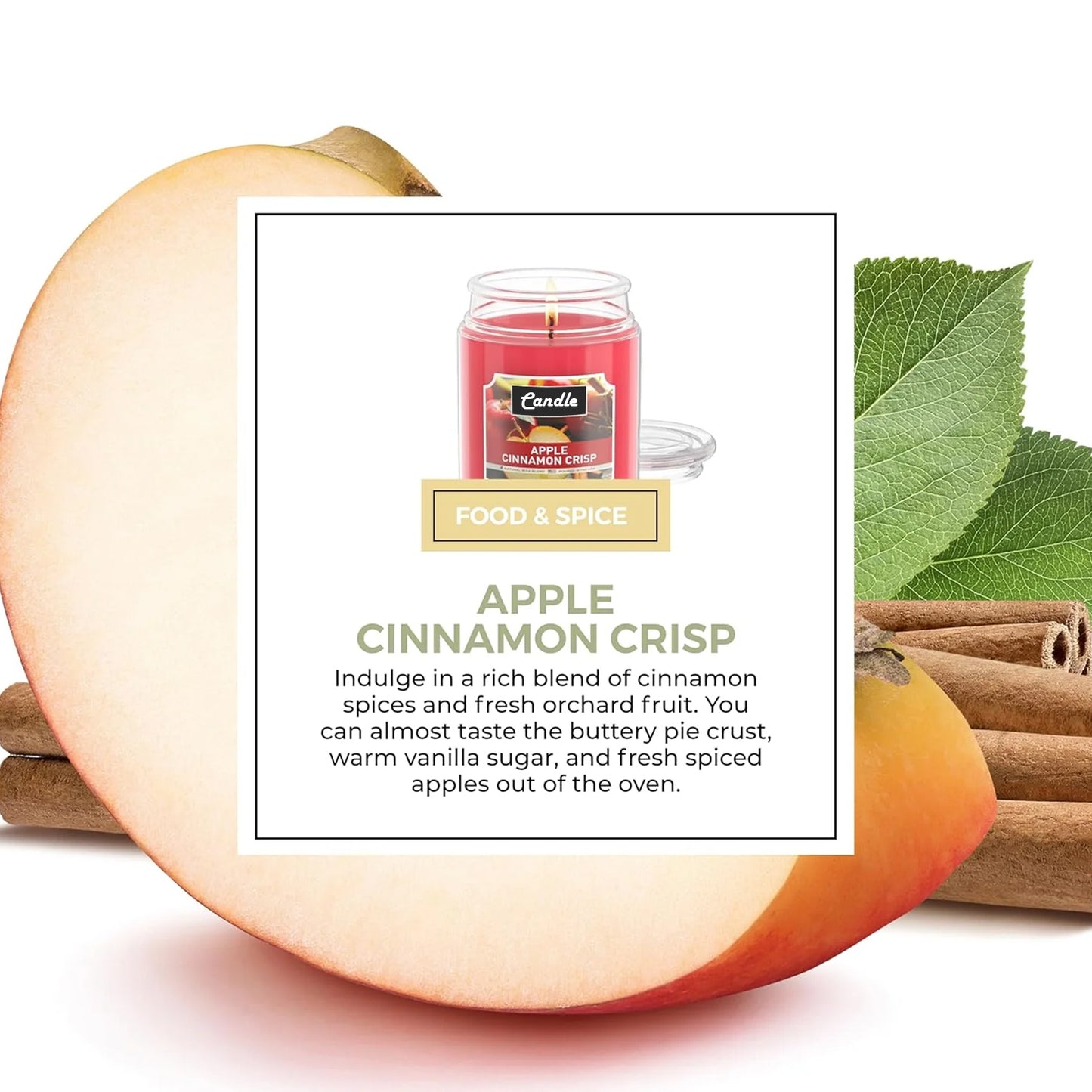 Apple Cinnamon Crisp Candle – 18 oz, Single Wick, 110-Hour Burn, Red, Boxed