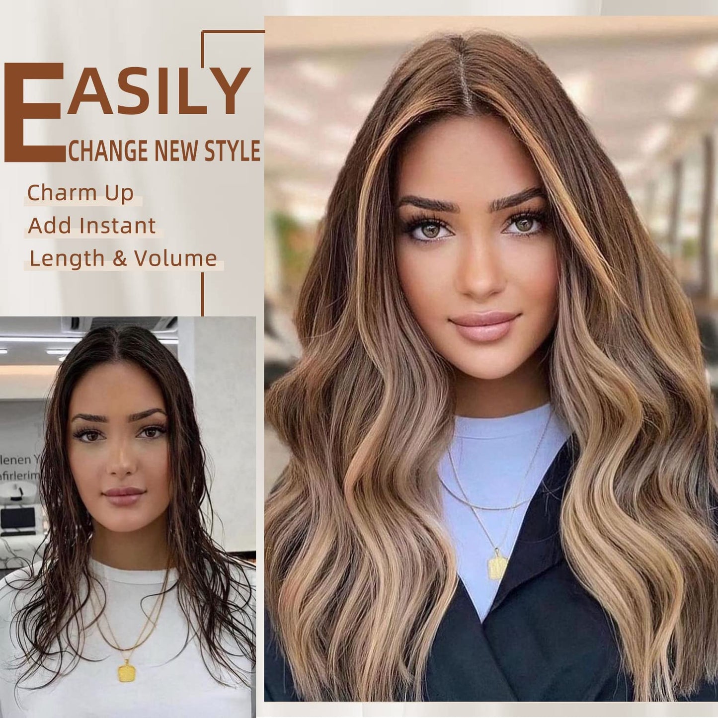 6pcs Clip-In Hair Extensions – 20” Dark Brown Wavy