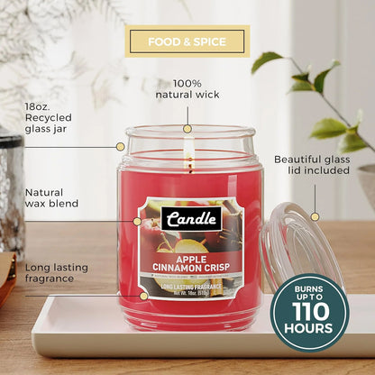 Apple Cinnamon Crisp Candle – 18 oz, Single Wick, 110-Hour Burn, Red, Boxed