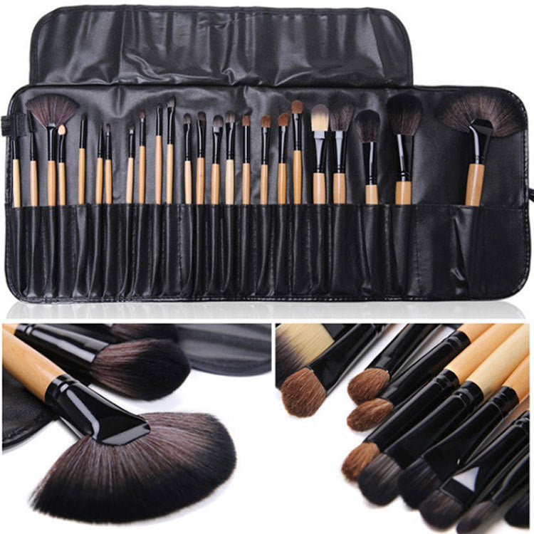 24 PCs Makeup Brush With Horse Hair Black Wood Color Makeup Full Set