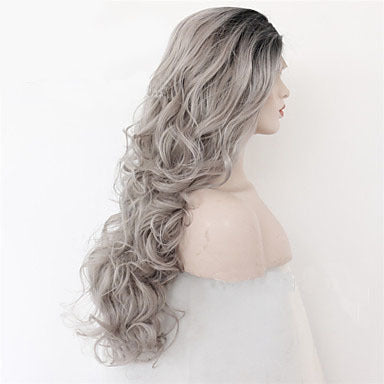 2 Tones Synthetic Lace (Grey/Black) Ombre Wavy Long Curly Wig