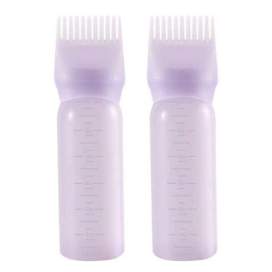 Pimoys Root Comb Applicator Bottle 6 Ounce, 2 Pack Oil Applicator for Hair Dye, Bottle Applicator Brush with Graduated Scale, Purple