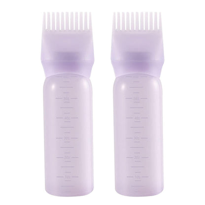 Pimoys Root Comb Applicator Bottle 6 Ounce, 2 Pack Oil Applicator for Hair Dye, Bottle Applicator Brush with Graduated Scale, Purple
