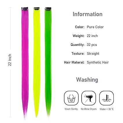 32pcs Rainbow Clip-In Hair Extensions – 20”, 16 Colors