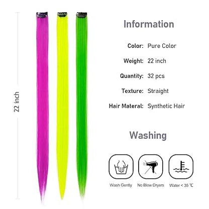 32pcs Rainbow Clip-In Hair Extensions – 20”, 16 Colors