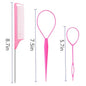 9pcs Hair Styling Tool Set – Topsy Tail, Braiding Rings & Parting Combs (Pink/Purple/Black)