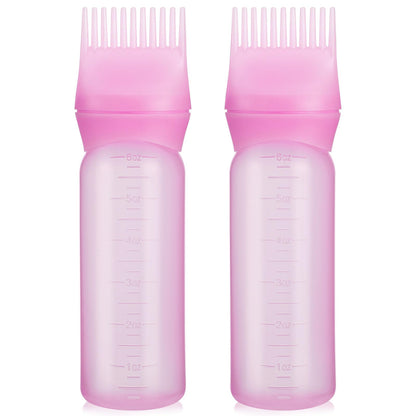 Pimoys Root Comb Applicator Bottle 6 Ounce, 2 Pack Oil Applicator for Hair Dye, Bottle Applicator Brush with Graduated Scale, Purple