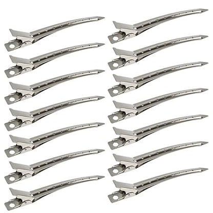 24 Metal Duck Bill Hair Clips, 3.5", Silver