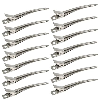 24 Metal Duck Bill Hair Clips, 3.5", Silver