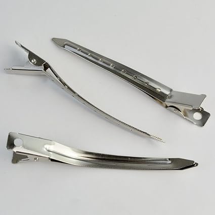 24 Metal Duck Bill Hair Clips, 3.5", Silver