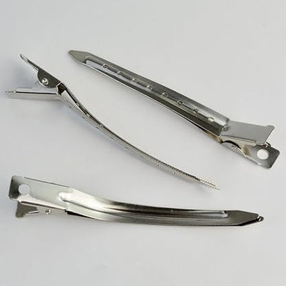 24 Metal Duck Bill Hair Clips, 3.5", Silver