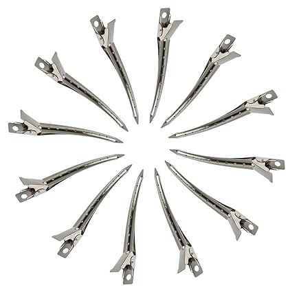 24 Metal Duck Bill Hair Clips, 3.5", Silver