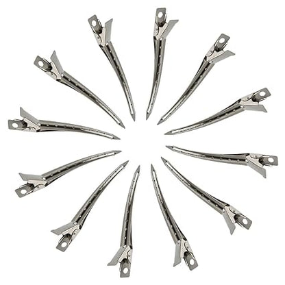 24 Metal Duck Bill Hair Clips, 3.5", Silver