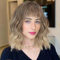Black Mixed Brown Wig for Black Women 14 Inch Short Wavy Hair Wigs Curly Bob Wig with Bangs Wigs Shoulder Length Wigs for Black Women Bob Style Synthetic Heat Resistant Bob Wigs