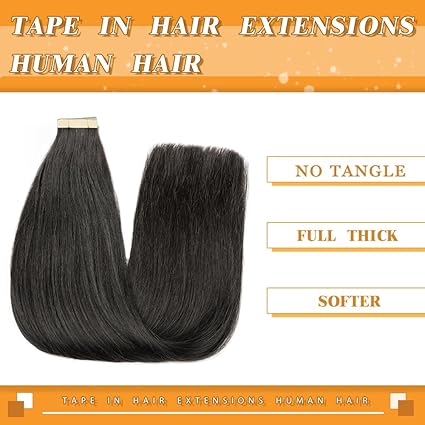 14” Tape-In Human Hair Extensions – 20pcs Natural Black (1B#)