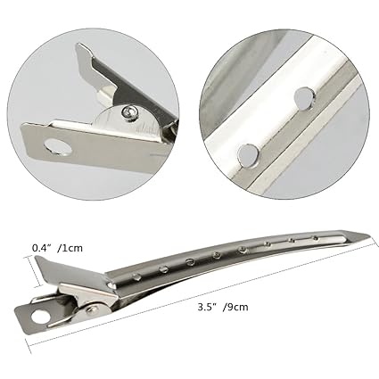 24 Metal Duck Bill Hair Clips, 3.5", Silver