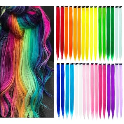 32pcs Rainbow Clip-In Hair Extensions – 20”, 16 Colors