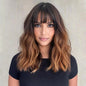Black Mixed Brown Wig for Black Women 14 Inch Short Wavy Hair Wigs Curly Bob Wig with Bangs Wigs Shoulder Length Wigs for Black Women Bob Style Synthetic Heat Resistant Bob Wigs