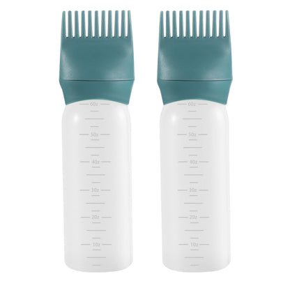 Pimoys Root Comb Applicator Bottle 6 Ounce, 2 Pack Oil Applicator for Hair Dye, Bottle Applicator Brush with Graduated Scale, Purple