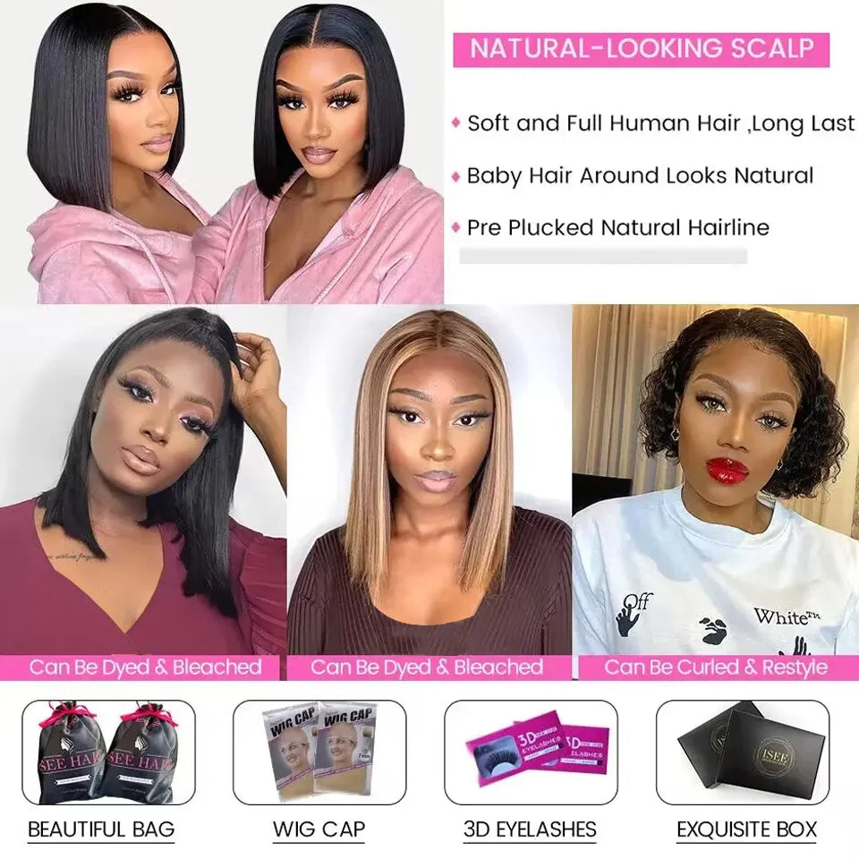 ISEE Hair Malaysian Straight Bob Lace Frontal Wig