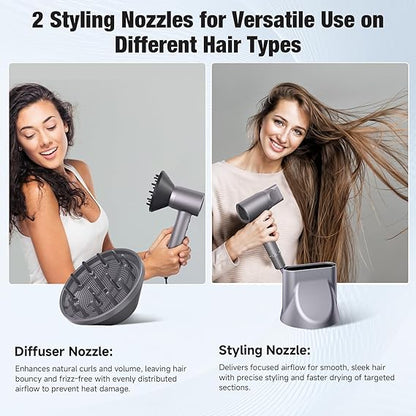 160,000 RPM Ionic Hair Dryer – Fast-Drying, Low Noise, with Diffuser & Nozzle