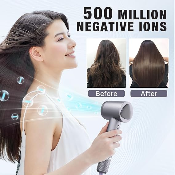 160,000 RPM Ionic Hair Dryer – Fast-Drying, Low Noise, with Diffuser & Nozzle