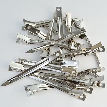 24 Metal Duck Bill Hair Clips, 3.5", Silver
