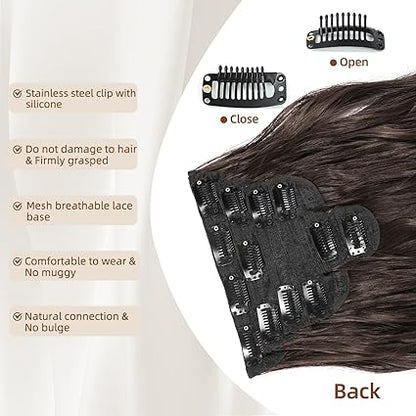 6pcs Clip-In Hair Extensions – 20” Dark Brown Wavy