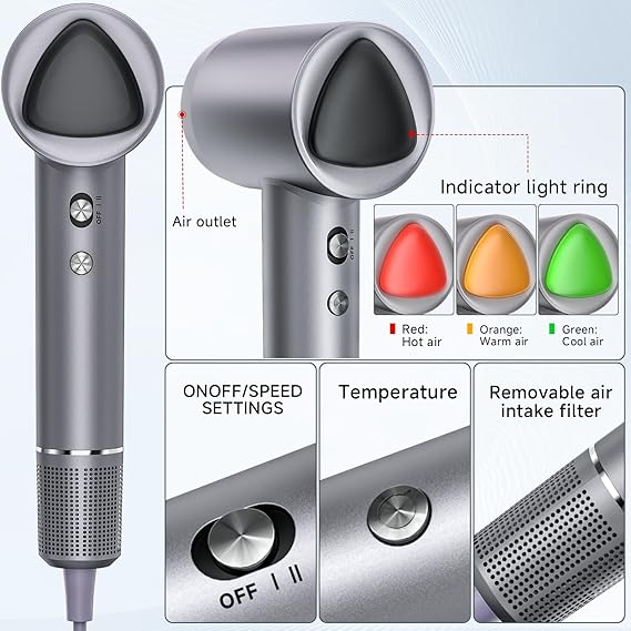 160,000 RPM Ionic Hair Dryer – Fast-Drying, Low Noise, with Diffuser & Nozzle