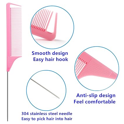 9pcs Hair Styling Tool Set – Topsy Tail, Braiding Rings & Parting Combs (Pink/Purple/Black)