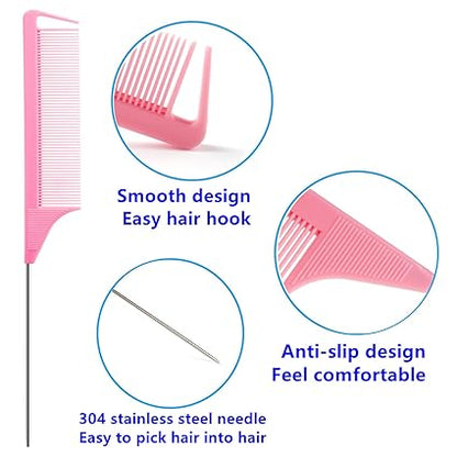 9pcs Hair Styling Tool Set – Topsy Tail, Braiding Rings & Parting Combs (Pink/Purple/Black)