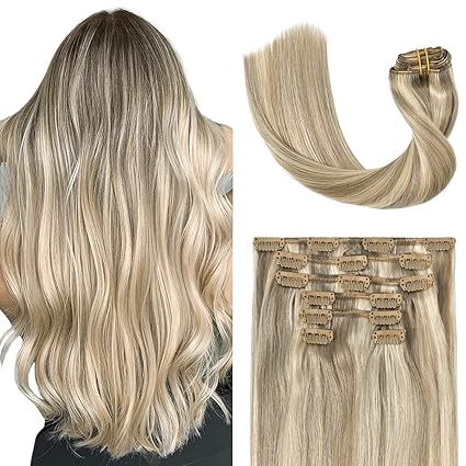 7pcs 15” Remy Clip-In Hair – Ash Blonde (#18P613), 70g