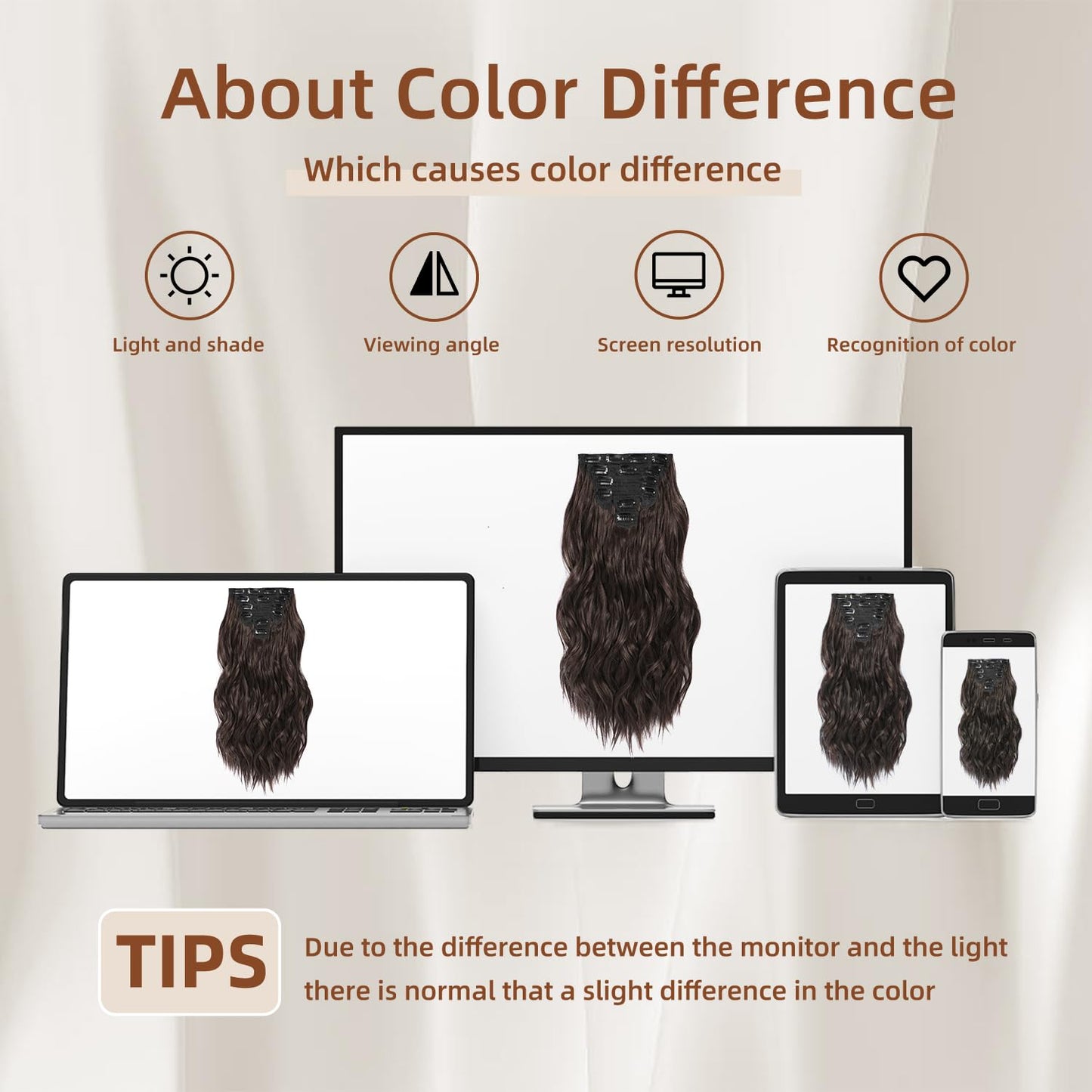 6pcs Clip-In Hair Extensions – 20” Dark Brown Wavy