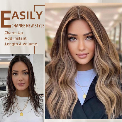 6pcs Clip-In Hair Extensions – 20” Dark Brown Wavy