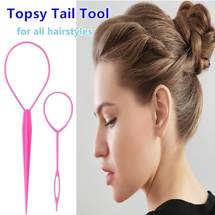 9pcs Hair Styling Tool Set – Topsy Tail, Braiding Rings & Parting Combs (Pink/Purple/Black)