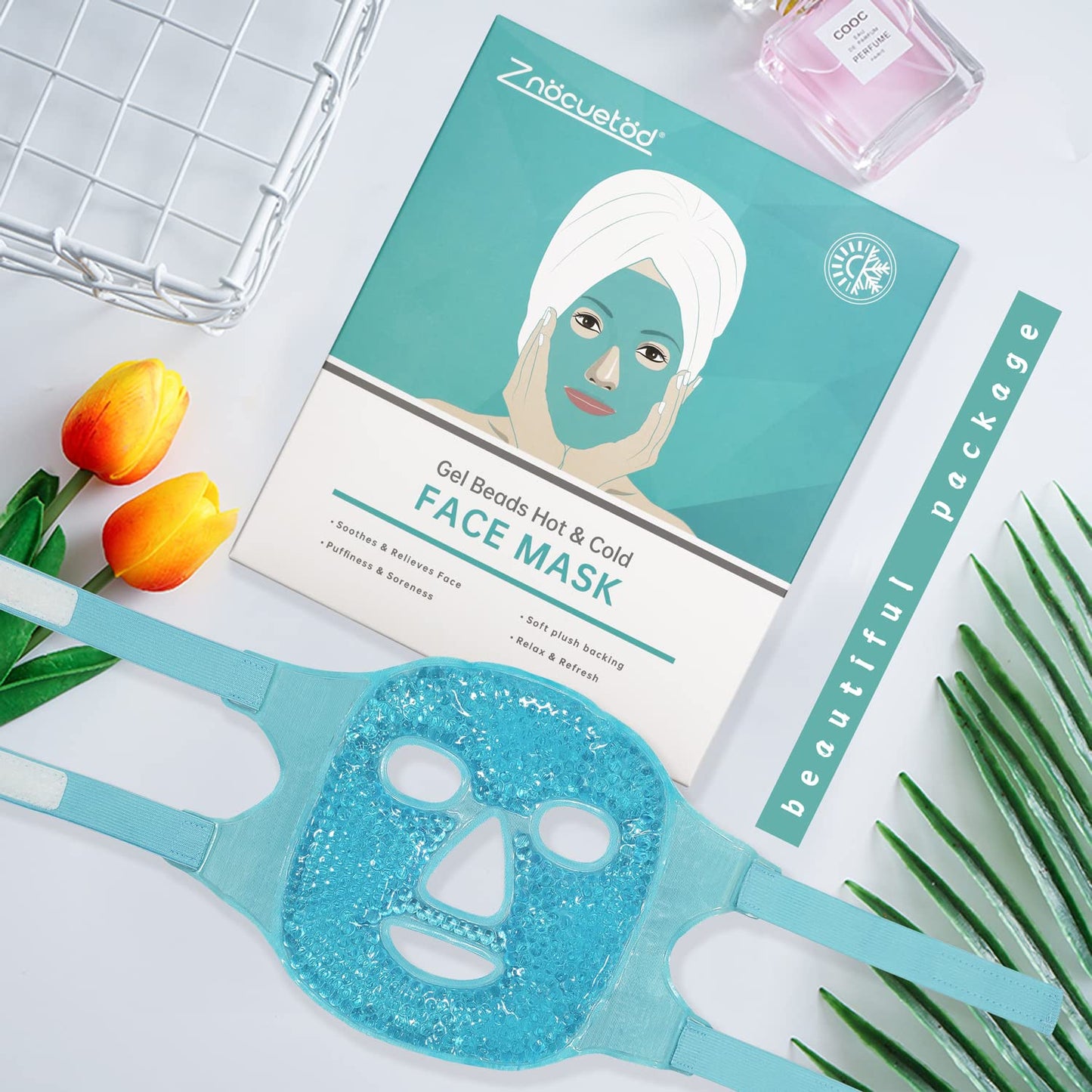 ZNÖCUETÖD Cold Face Eye Mask Ice Pack Reduce Face Puff, Dark Circles, Gel Beads Hot Heat Cold Compress Pack, Face SPA for Woman Sleeping, Pressure, Headaches, Skin Care, Post Laser Care[Blue]