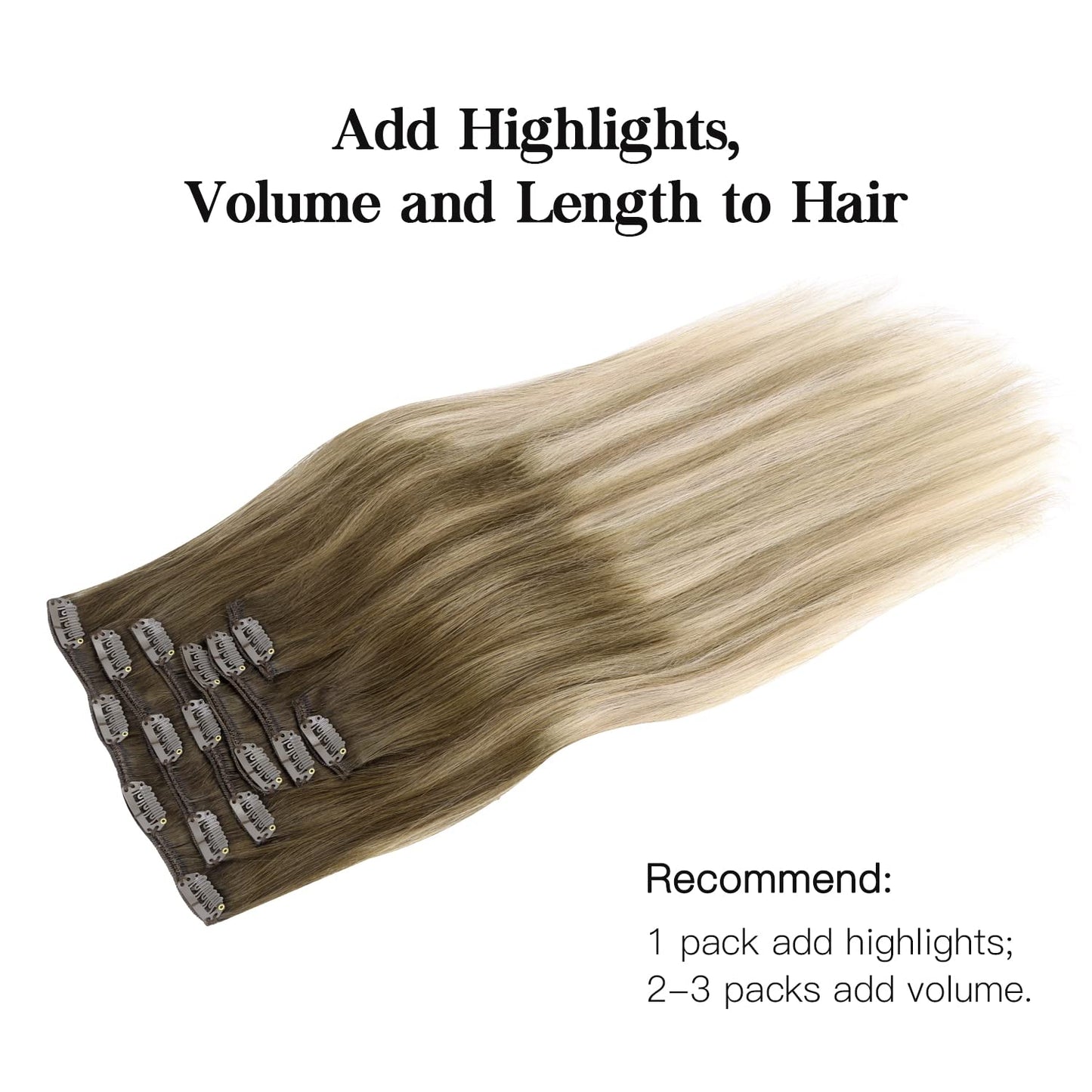HOTBANANA 14” Ombre Clip-In Hair – 7pcs Human Hair, 120g