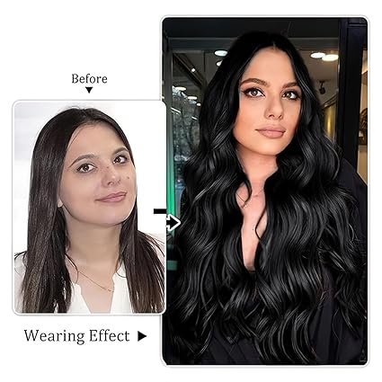 4pcs Black Curly Clip-In Hair Extensions – 20” Synthetic