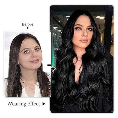 4pcs Black Curly Clip-In Hair Extensions – 20” Synthetic