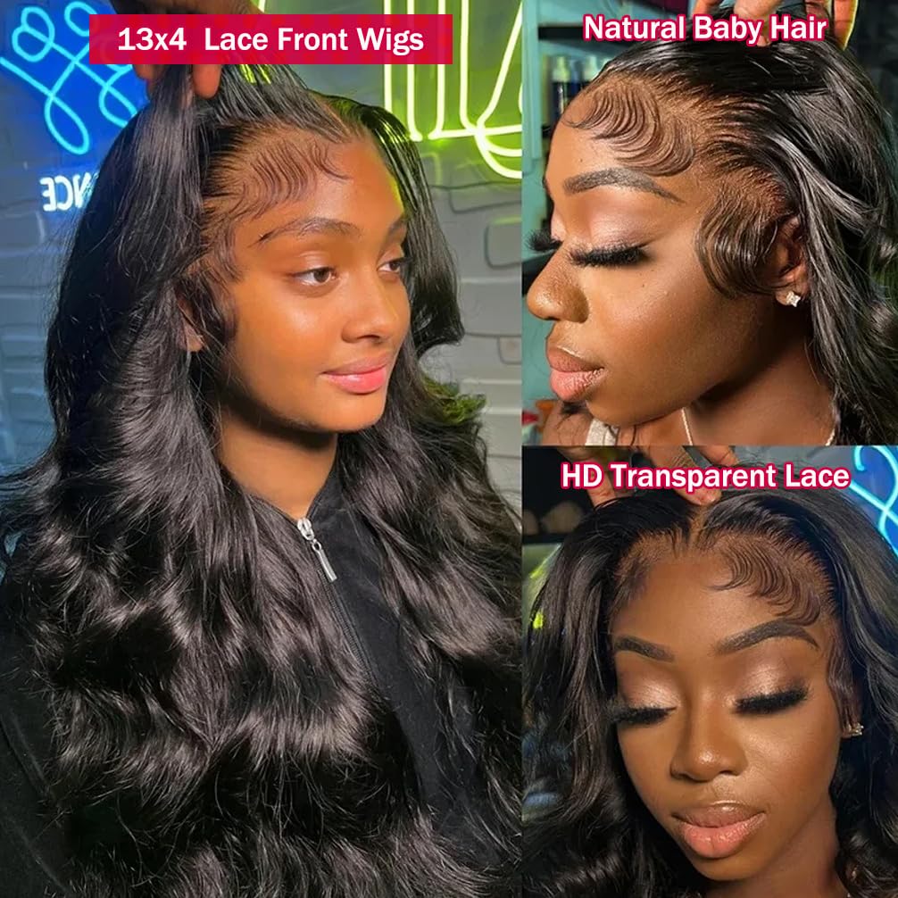 28 Inch Body Wave Lace Front Wigs Human Hair 13x4 HD Lace Front Wigs Human Hair Glueless Wigs Human Hair Pre Plucked Frontal Wigs Human Hair for Women 180% Density Body Wave Wig with Baby Hair