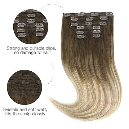 HOTBANANA 14” Ombre Clip-In Hair – 7pcs Human Hair, 120g