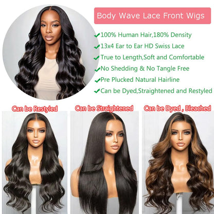 28 Inch Body Wave Lace Front Wigs Human Hair 13x4 HD Lace Front Wigs Human Hair Glueless Wigs Human Hair Pre Plucked Frontal Wigs Human Hair for Women 180% Density Body Wave Wig with Baby Hair
