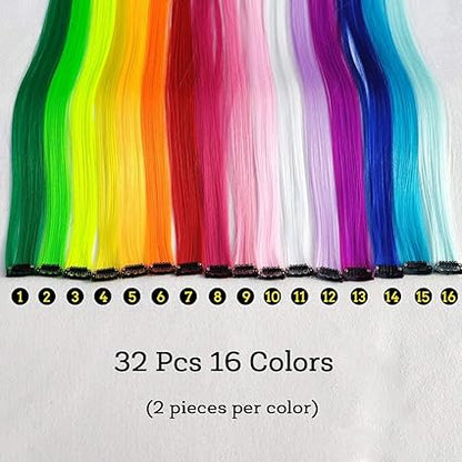 32pcs Rainbow Clip-In Hair Extensions – 20”, 16 Colors