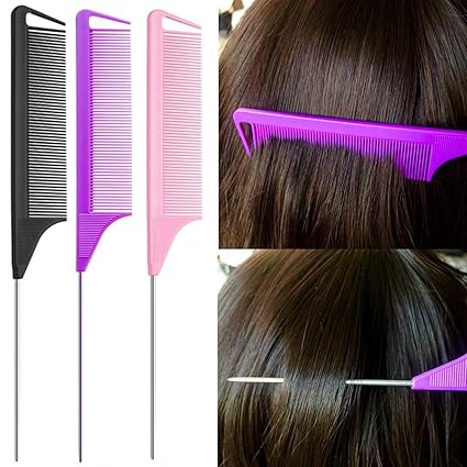 9pcs Hair Styling Tool Set – Topsy Tail, Braiding Rings & Parting Combs (Pink/Purple/Black)