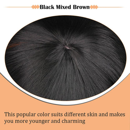 Black Mixed Brown Wig for Black Women 14 Inch Short Wavy Hair Wigs Curly Bob Wig with Bangs Wigs Shoulder Length Wigs for Black Women Bob Style Synthetic Heat Resistant Bob Wigs