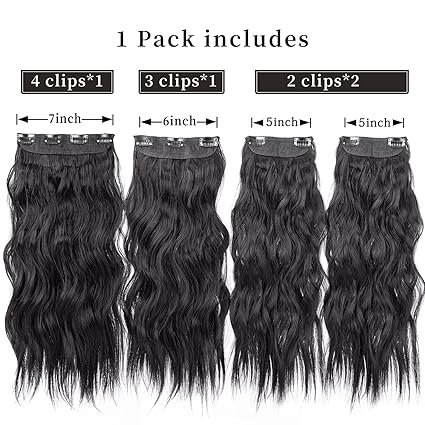4pcs Black Curly Clip-In Hair Extensions – 20” Synthetic