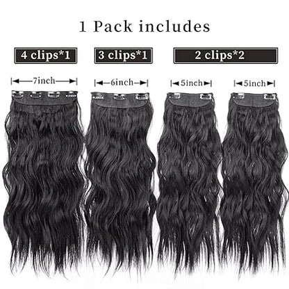4pcs Black Curly Clip-In Hair Extensions – 20” Synthetic