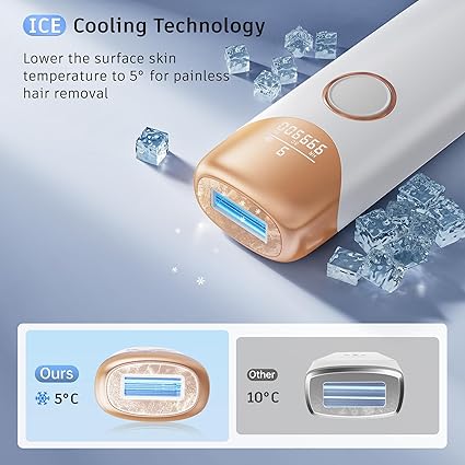 Ubroo IPL Laser Hair Removal – 3-in-1, Ice Cooling, Painless, Gold