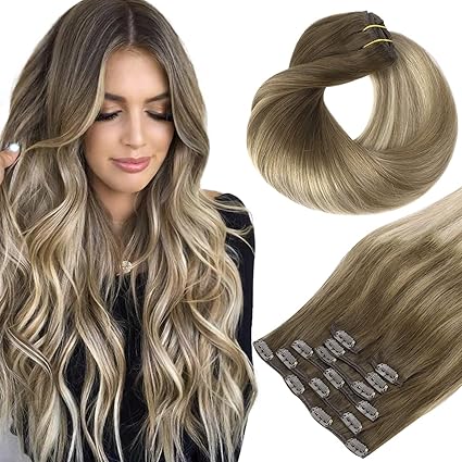 HOTBANANA 14” Ombre Clip-In Hair – 7pcs Human Hair, 120g